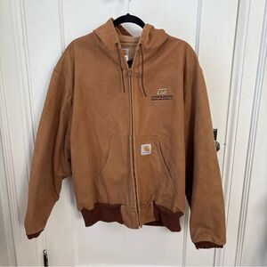 Vintage Carhartt Jacket Hooded Full Zip Work Wear Canvas Men's 2XL J03 BRN